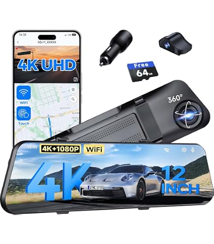 Amazon.com: Mirror Dual Dash Camera for Car, Dashcam 4K Front 2.5K